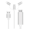 3 az 1-ben HDMI-kábel - Lightning, Type-C, MicroUSB