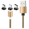 3 az 1-ben LED Mágneses Kábel - Lightning, USB-C, MicroUSB - 1m - Arany