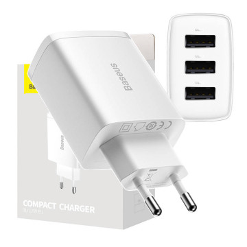 Baseus kompakt gyorstöltő CCXJ020102, 3x USB, 17W - fehér