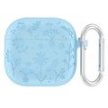 AirPods 4 Flower Pattern Liquid Silicone Case w. Carabiner - Baby Blue