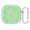 AirPods 4 Flower Pattern Liquid Silicone Case w. Carabiner - Green