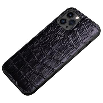 Crocodile Series iPhone 14 Pro Bőr Bevonatú Tok - Fekete