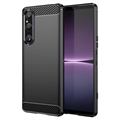 Sony Xperia 1 V Szálcsiszolt TPU Tok - Szénszálas - Fekete