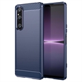 Sony Xperia 1 V Szálcsiszolt TPU Tok - Szénszálas - Kék