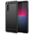 Sony Xperia 10 V Szálcsiszolt TPU Tok - Szénszálas - Fekete