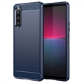 Sony Xperia 10 V Szálcsiszolt TPU Tok - Szénszálas - Kék