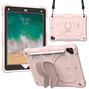 Pillangó alakú Kickstand PC + szilikon tablet tok borító vállpánttal iPad 9,7 hüvelykes (2018)/(2017)/iPad Air 2 - rózsaszínű