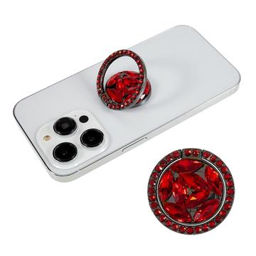 Cell Phone Ring Holder Rhinestone Phone Kickstand Grip Rotation Universal Multi Angle Metal Phone Back Grip - Red