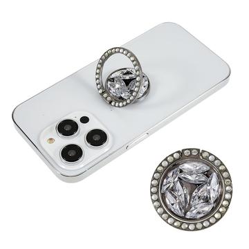 Cell Phone Ring Holder Rhinestone Phone Kickstand Grip Rotation Universal Multi Angle Metal Phone Back Grip - Silver