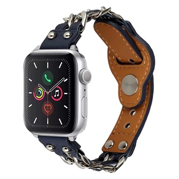 Apple Watch Series Ultra 2/Ultra/9/8/SE (2022)/7/SE/6/5/4/3/2/1 láncos bőrszíj - 45mm/44mm/42mm - kék