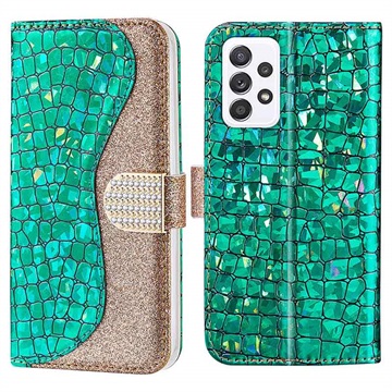 Croco Bling sorozat Samsung Galaxy A53 5G pénztárca tok - zöld