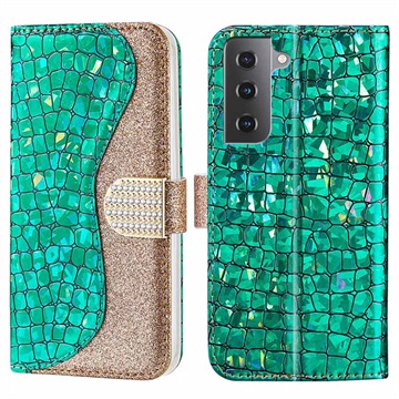 Croco Bling sorozat Samsung Galaxy S21 FE 5G pénztárca tok