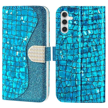 Croco Bling Sorozat Samsung Galaxy A14 Pénztárca Tok - Kék