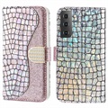 Croco Bling sorozat Samsung Galaxy S22 5G pénztárca tok