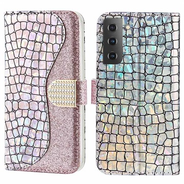 Croco Bling sorozat Samsung Galaxy S22 5G pénztárca tok