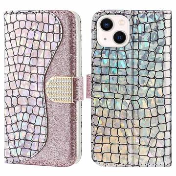 Croco Bling sorozat iPhone 14 Pénztárca Tok - Rose Gold