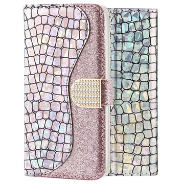 Croco Bling iPhone X / iPhone XS pénztárca tok - ezüst