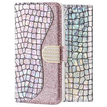 Croco Bling iPhone XR pénztárca tok - ezüst