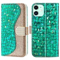 Croco Bling sorozat iPhone 13 mini pénztárca tok - zöld