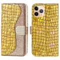 Croco Bling sorozat iPhone 13 Pro pénztárca tok - arany