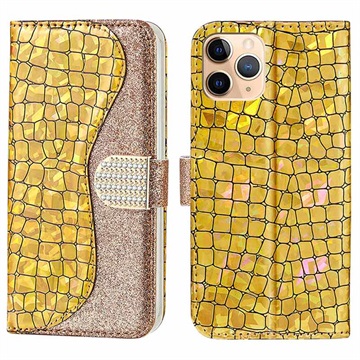 Croco Bling sorozat iPhone 13 Pro pénztárca tok - arany