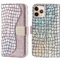 Croco Bling sorozat iPhone 13 Pro pénztárca tok - Rose Gold