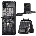 Crocodile Series Samsung Galaxy Z Flip4 Case with Strap - Black