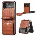 Crocodile Series Samsung Galaxy Z Flip4 Case with Strap - Brown