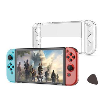 DOBE TNS-1133B 3 az 1-ben levehető PC átlátszó védő tok cseppálló héj Nintendo Switch OLED bal/jobb oldali fogantyúhoz Gazdája