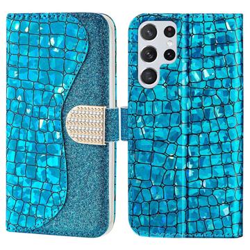 Croco Bling Sorozat Samsung Galaxy S23 Ultra 5G Pénztárca Tok