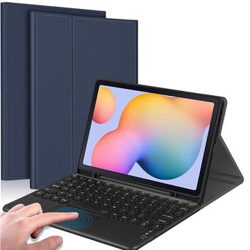 For Samsung Galaxy Tab S6 Lite 2020/2022/2024 Bluetooth Keyboard with Touchpad, PU Leather Cover with Pen Holder - Blue