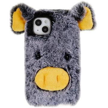 Fluffy Plush iPhone 14 Hibrid Tok - Szürke Malac