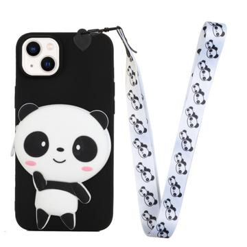 Cartoon Design iPhone 14 Plus TPU Tok Cipzáras Zsebbel - Panda