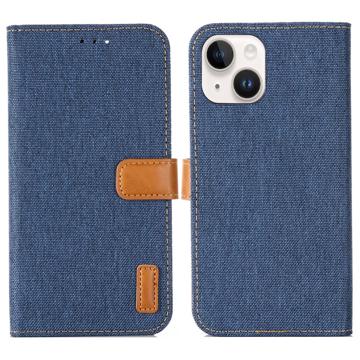 Jeans Sorozat iPhone 14 Plus Pénztárca Tok - Sötétkék