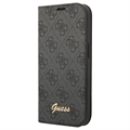 Guess 4G Metal Gold Logo iPhone 14 Pro Max Flip Tok - Fekete