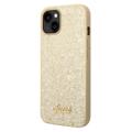 Guess Glitter Flakes Metal Logo iPhone 14 Plus Hybrid Case - Gold