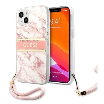 Guess Marble Collection iPhone 13 mini tok kézi szíjjal - rózsaszín