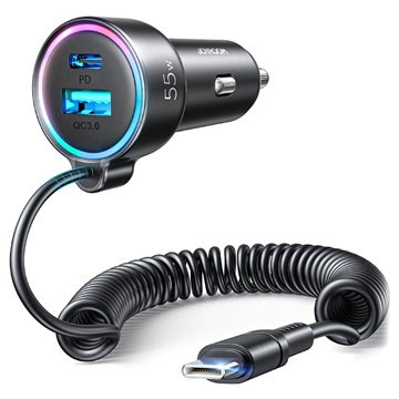 Joyroom JR-CL07 3 az 1-ben vezetékes autós gyorstöltő 55 W - USB-C - Fekete