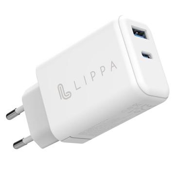 Lippa 65W PD & QC GaN Wall Charger - USB-C, USB-A - White