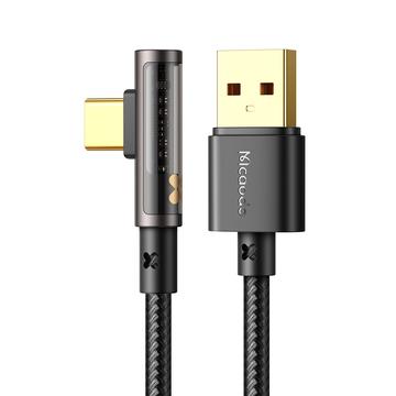 MCDODO CA-3380 MDD 1.2m USB-A-C típusú 90 fokos könyök adatátviteli kábel 6A gyors töltés átlátszó kábelre