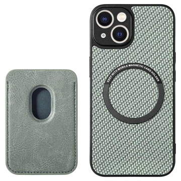 iPhone 15 Plus Magnetic Case with Card Holder - Carbon Fiber