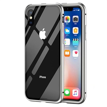 iPhone X mágneses tok edzett üveg hátlappal - szürke