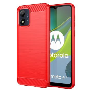 Motorola Moto E13 Szálcsiszolt TPU Tok - Szénszálas - Piros