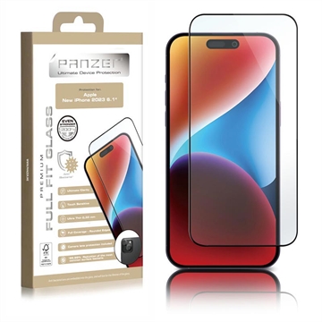 iPhone 15 Panzer Premium Full-Fit Képernyővédő Fólia - Fekete