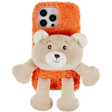 3D Plush Doll iPhone 14 Pro TPU Tok - Narancssárga / Medve