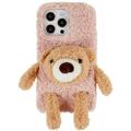 3D Plush Doll iPhone 14 Pro TPU Tok - Bézs / Medve