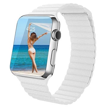 Apple Watch Series 7/SE/6/5/4/3/2/1 prémium bőrszíj – 45 mm/44 mm/42 mm – fehér