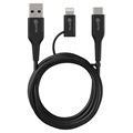 Prio 2 az 1-ben nagy sebességű USB-C / Lightning-USB-A kábel - 1,2 m - fekete