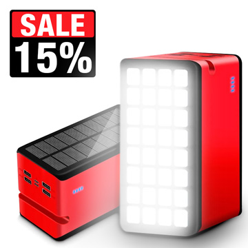 Psooo 100 000 mAh Solar Power Bank - 4xUSB - piros