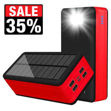 Psooo PS-400 Solar Power Bank - 4xUSB-A, 50000mAh - piros